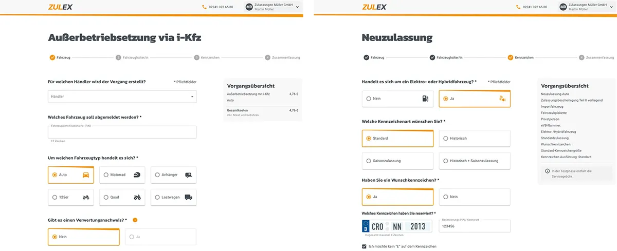 Screenshots zweier Benutzeroberflächen der Anwendung ZULEX. Screenshots zweier Benutzeroberflächen der Anwendung ZULEX.